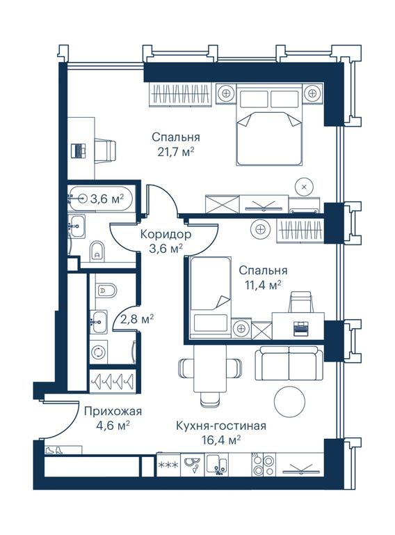 2-BD Apartment Sale, 64.4 sq. m. at City Bay, Volokolamskoye Highway, 95с3, Moscow, Russia #1 2-BD Apartment Sale, 64.4 sq. m. at City Bay, Volokolamskoye Highway, 95с3, Moscow, Russia #1