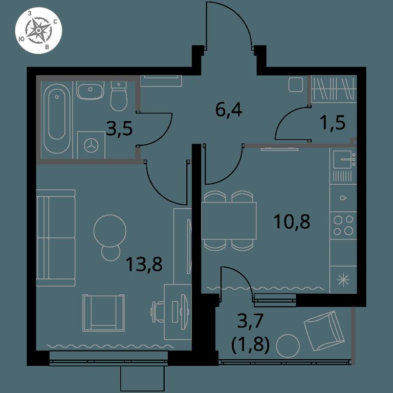 1-BD Apartment Sale, 37.8 sq. m. at Pervy Yuzhny, zhiloy kompleks Pervy Yuzhny, Leninskiy City District, Moscow Region, Russia #1