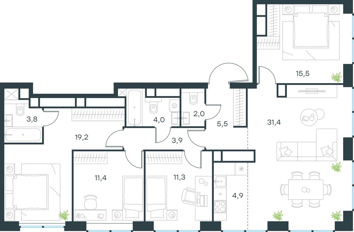 4-BD Apartment Sale, 112.9 sq. m. at Level Zvenigorodskaya, 3rd Silikatny Drive, 6к1, Moscow, Russia #1
