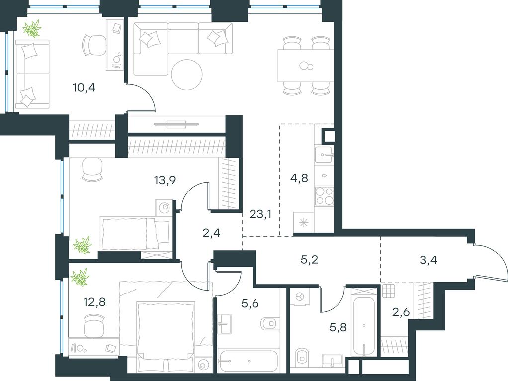 3-BD Apartment Sale, 89.9 sq. m. at Level Zvenigorodskaya, 3rd Silikatny Drive, 6к1, Moscow, Russia #1