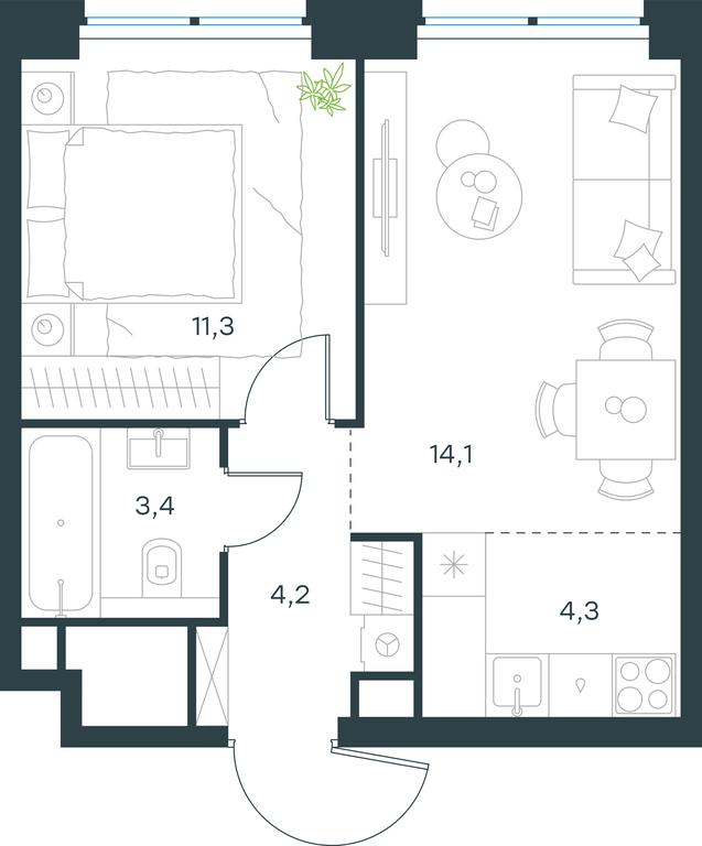 1-BD Apartment Sale, 37.3 sq. m. at Level Zvenigorodskaya, 3rd Silikatny Drive, 6к1, Moscow, Russia #1