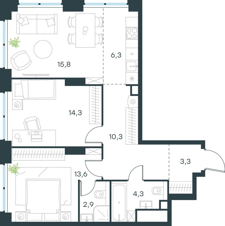 2-BD Apartment Sale, 70.8 sq. m. at Level Zvenigorodskaya, 3rd Silikatny Drive, 6к1, Moscow, Russia #1 2-BD Apartment Sale, 70.8 sq. m. at Level Zvenigorodskaya, 3rd Silikatny Drive, 6к1, Moscow, Russia #1