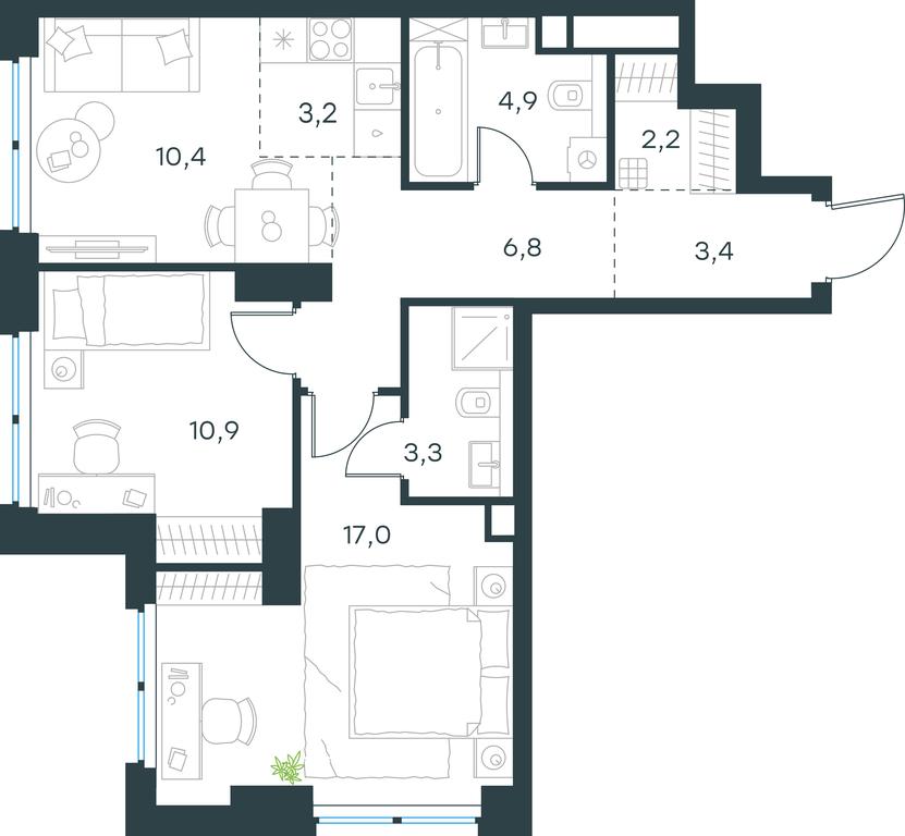 2-BD Apartment Sale, 62.1 sq. m. at Level Zvenigorodskaya, 3rd Silikatny Drive, 6к1, Moscow, Russia #1