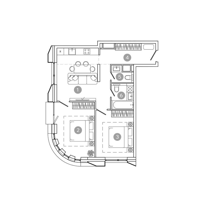 2-BD Apartment Sale, 61.5平方米 at UNO.Sokolinaya Gora, 8th Sokolinoy Gory Street, 26, Moscow, Russia #1