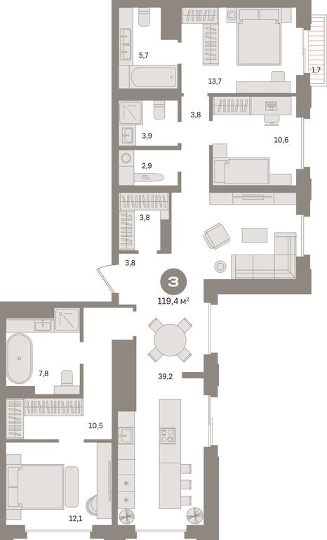 3-BD Apartment Sale, 119.4平方米 at Kvartal «MONS», Ogorodny Drive, Moscow, Russia #1 3-BD Apartment Sale, 119.4平方米 at Kvartal «MONS», Ogorodny Drive, Moscow, Russia #1