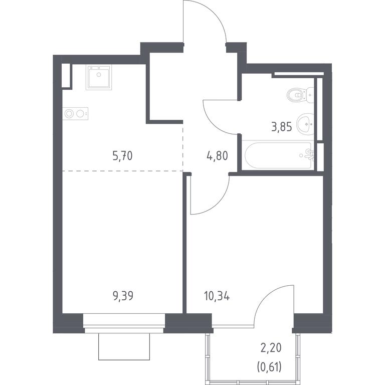 Apartment Sale, 34.69平方米 at Bogdanovskiy Les, derevnya Bogdanikha, Leninskiy City District, Moscow Region, Russia #1