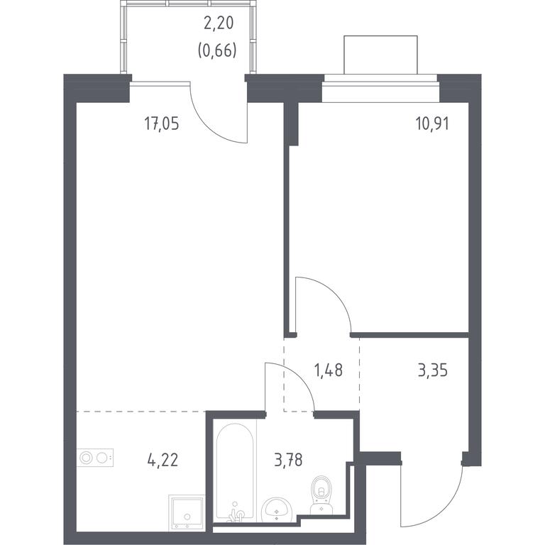Apartment Sale, 41.45 sq. m. at Bogdanovskiy Les, derevnya Bogdanikha, Leninskiy City District, Moscow Region, Russia #1