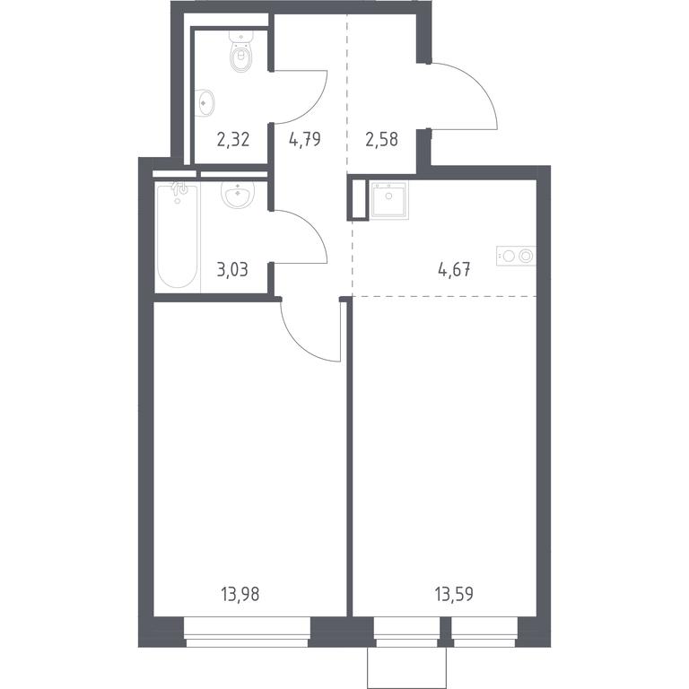 Apartment Sale, 44.96平方米 at Bogdanovskiy Les, derevnya Bogdanikha, Leninskiy City District, Moscow Region, Russia #1