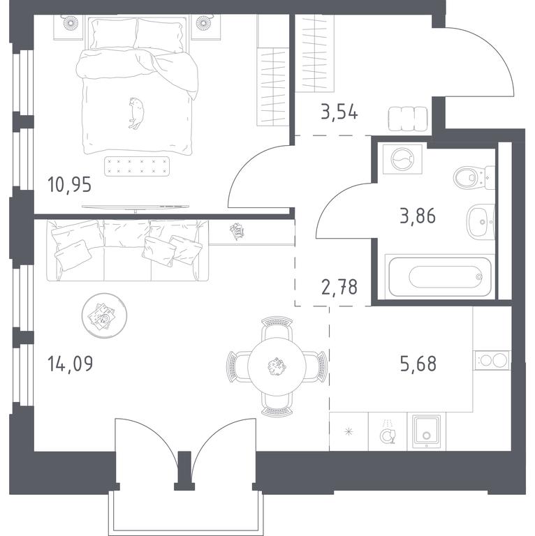Apartment Sale, 40.9 sq. m. at Kosmicheskiy kvartal, M.K. Tikhonravova Street, Yubileyniy Microdistrict, Korolyov, Moscow Region, Russia #2