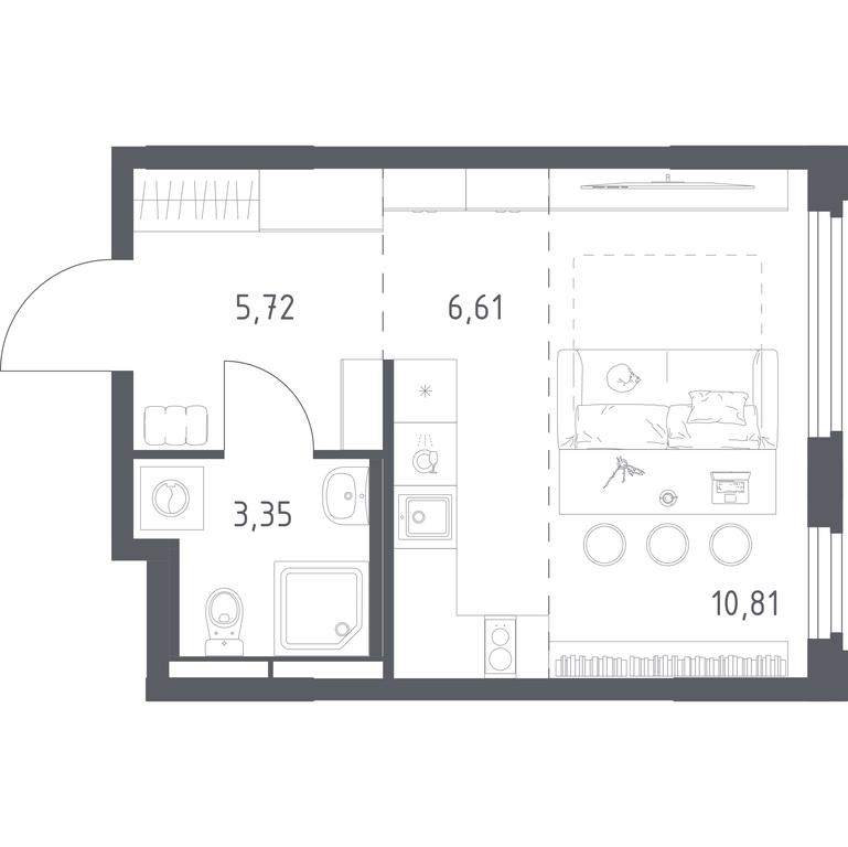 Apartment Sale, 26.49 sq. m. at Kosmicheskiy kvartal, M.K. Tikhonravova Street, Yubileyniy Microdistrict, Korolyov, Moscow Region, Russia #2
