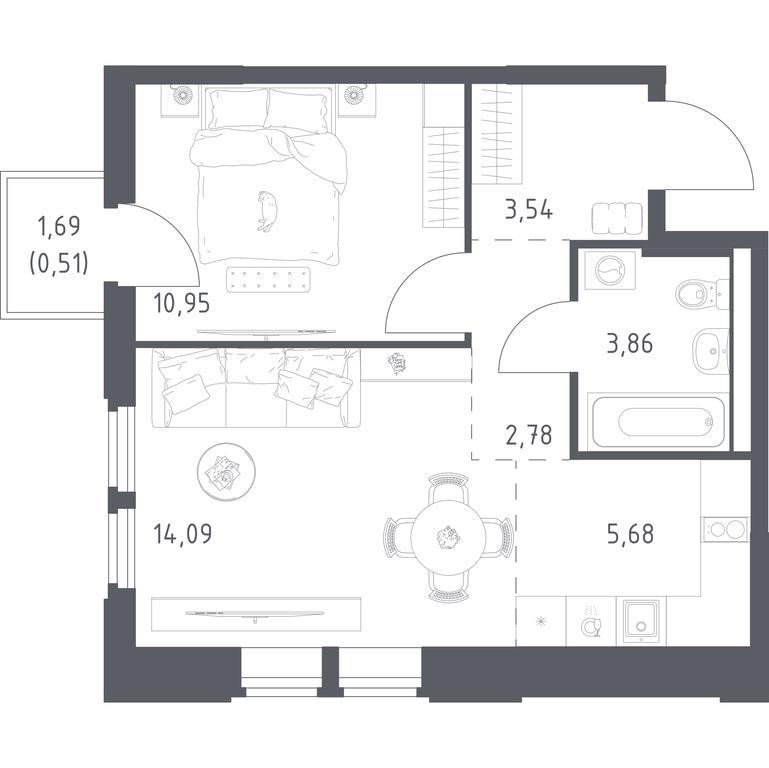 Apartment Sale, 41.41 sq. m. at Kosmicheskiy kvartal, M.K. Tikhonravova Street, Yubileyniy Microdistrict, Korolyov, Moscow Region, Russia #2