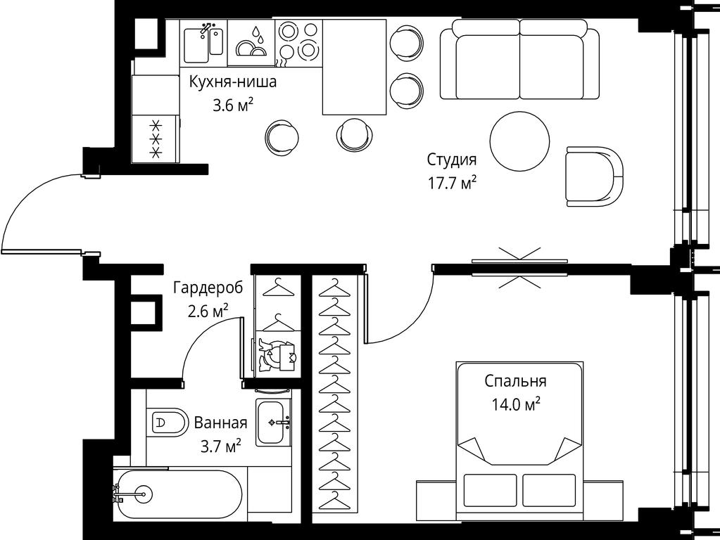 1-BD Apartment Sale, 41.6 sq. m. at Symphony 34, 2nd Khutorskaya Street, 38А, Moscow, Russia #2 1-BD Apartment Sale, 41.6 sq. m. at Symphony 34, 2nd Khutorskaya Street, 38А, Moscow, Russia #2