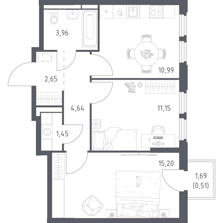 1-BD Apartment Sale, 50.55 sq. m. at Kosmicheskiy kvartal, M.K. Tikhonravova Street, Yubileyniy Microdistrict, Korolyov, Moscow Region, Russia #2