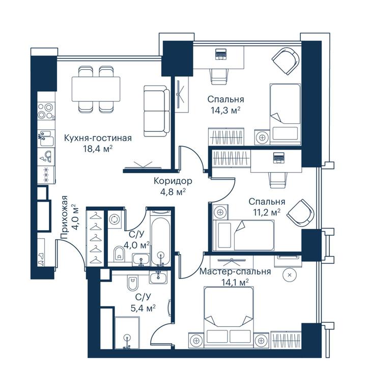 Продажа 3-комн. квартиры, 76,04 м² в ЖК «Сити Бэй (City Bay)», Волоколамское шоссе, 95с3, Москва, Россия #1