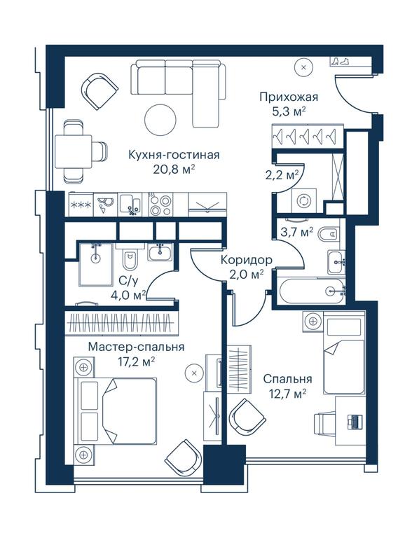 2-BD Apartment Sale, 67.8 sq. m. at City Bay, Volokolamskoye Highway, 95с3, Moscow, Russia #1