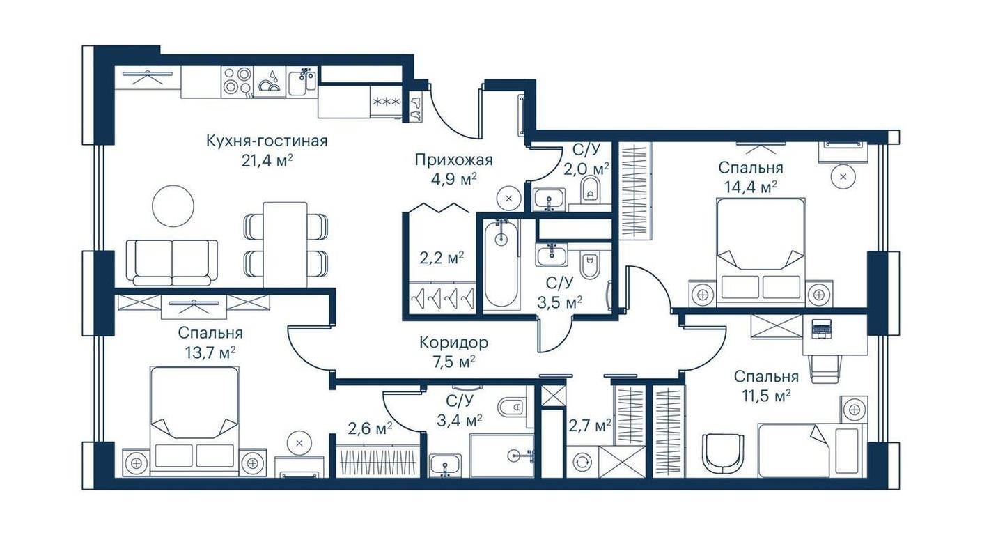 3-BD Apartment Sale, 89.7 sq. m. at City Bay, Volokolamskoye Highway, 95с3, Moscow, Russia #1 3-BD Apartment Sale, 89.7 sq. m. at City Bay, Volokolamskoye Highway, 95с3, Moscow, Russia #1