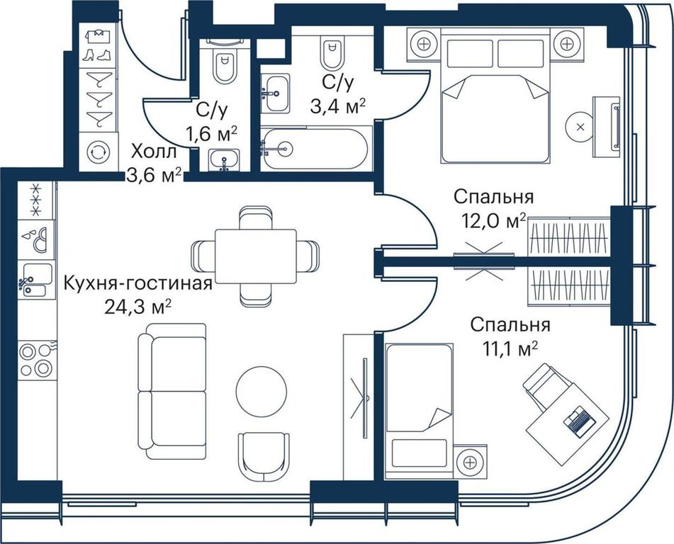 2-BD Apartment Sale, 54.86 sq. m. at City Bay, Volokolamskoye Highway, 95с3, Moscow, Russia #1