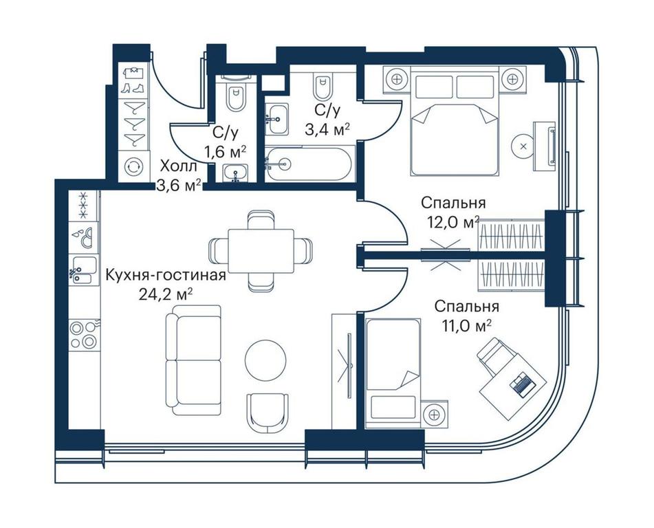 Продажа 2-комн. квартиры, 55,8 м² в ЖК «Сити Бэй (City Bay)», Волоколамское шоссе, 95с3, Москва, Россия #1