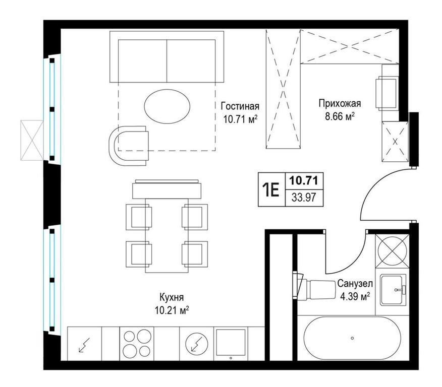 Apartment Sale, 34 sq. m. at Eko Vidnoe 2.0, kvartal Tsentralny, 1, Kupelinka Subdistrict, derevnya Sapronovo, Leninskiy City District, Moscow Region, Russia #1
