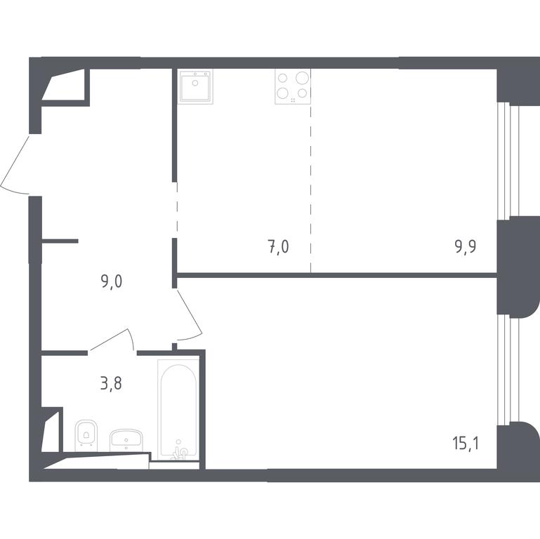 1-BD Apartment Sale, 44.8 sq. m. at Zareche Park, Zarechnaya ulitsa, 25с1, rabochiy posyolok Zarechye, Odintsovskiy City District, Moscow Region, Russia #1