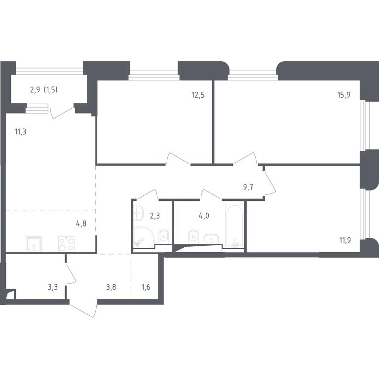 2-BD Apartment Sale, 80.3 sq. m. at Zareche Park, Zarechnaya ulitsa, 25с1, rabochiy posyolok Zarechye, Odintsovskiy City District, Moscow Region, Russia #1