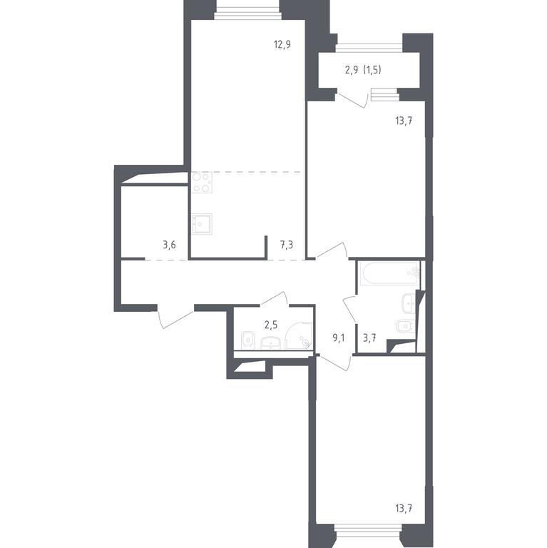 1-BD Apartment Sale, 66.3 sq. m. at Zareche Park, Zarechnaya ulitsa, 25с1, rabochiy posyolok Zarechye, Odintsovskiy City District, Moscow Region, Russia #1