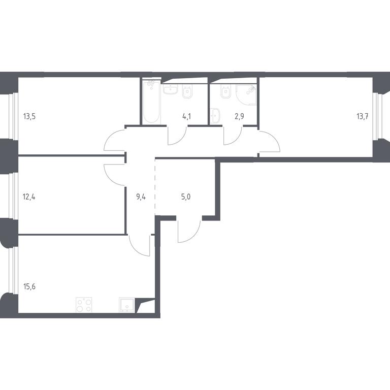 2-BD Apartment Sale, 75.1 sq. m. at Zareche Park, Zarechnaya ulitsa, 25с1, rabochiy posyolok Zarechye, Odintsovskiy City District, Moscow Region, Russia #1
