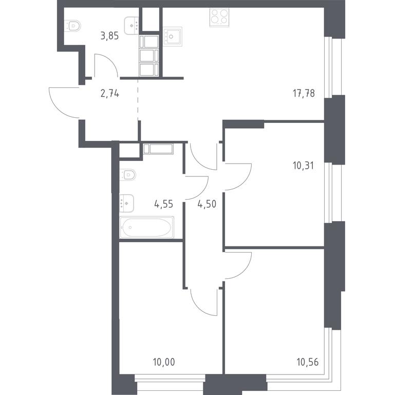 2-BD Apartment Sale, 64.29平方米 at Troparevo Park, Kiyevskoye shosse, 21-y kilometr, 3с4, Mosrentgen Settlement, Moscow, Russia #1