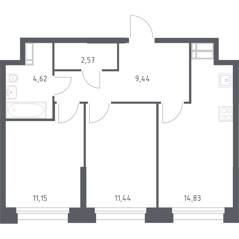 1-BD Apartment Sale, 54.05平方米 at Troparevo Park, Kiyevskoye shosse, 21-y kilometr, 3с4, Mosrentgen Settlement, Moscow, Russia #1