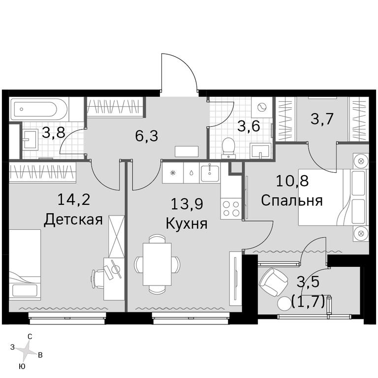 2-BD Apartment Sale, 58平方米 at Sky Garden, Stroitelny Drive, 9с6, Moscow, Russia #1 2-BD Apartment Sale, 58平方米 at Sky Garden, Stroitelny Drive, 9с6, Moscow, Russia #1