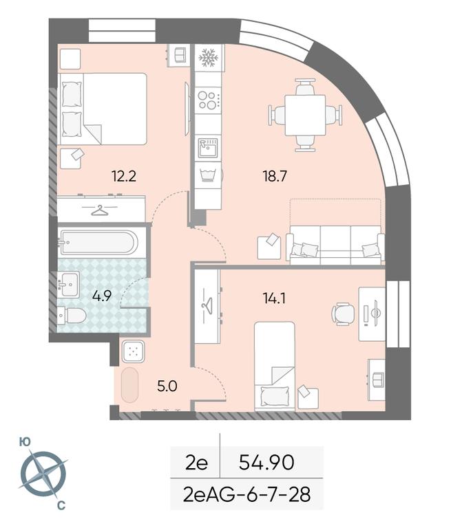 2-BD Apartment Sale, 54.9平方米 at Zilart, Rodchenko Street, 1, Moscow, Russia #1