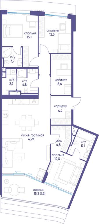 4-BD Apartment Sale, 127.5 sq. m. at Ostrov, Nizhnye Mnyovniki Street, 37Ас4, Moscow, Russia #1