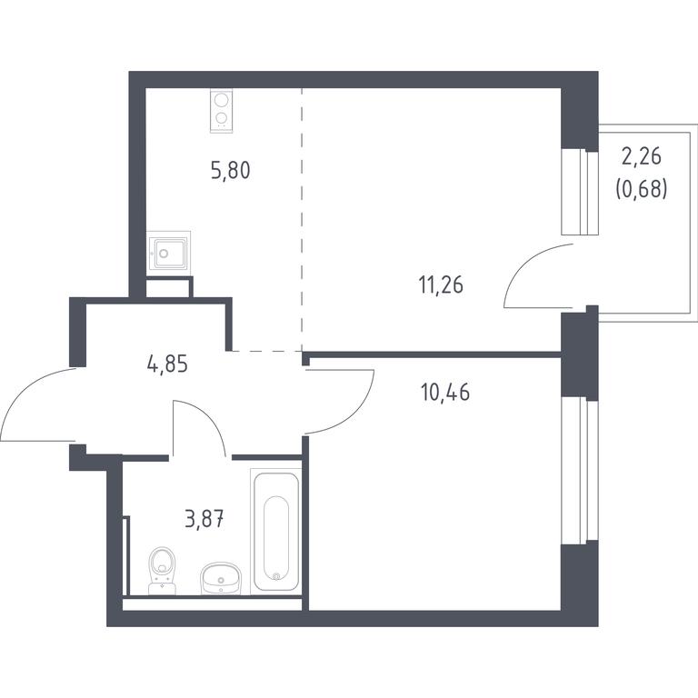 Apartment Sale, 36.92平方米 at Egorovo Park, 1-y kvartal, posyolok Zhilino-1, Lubertsy City District, Moscow Region, Russia #1