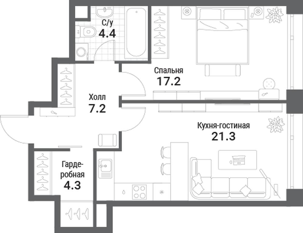 1-BD Apartment Sale, 54.4 sq. m. at Nagatino i-Land, Andropova Avenue, 18с4, Moscow, Russia #1 1-BD Apartment Sale, 54.4 sq. m. at Nagatino i-Land, Andropova Avenue, 18с4, Moscow, Russia #1
