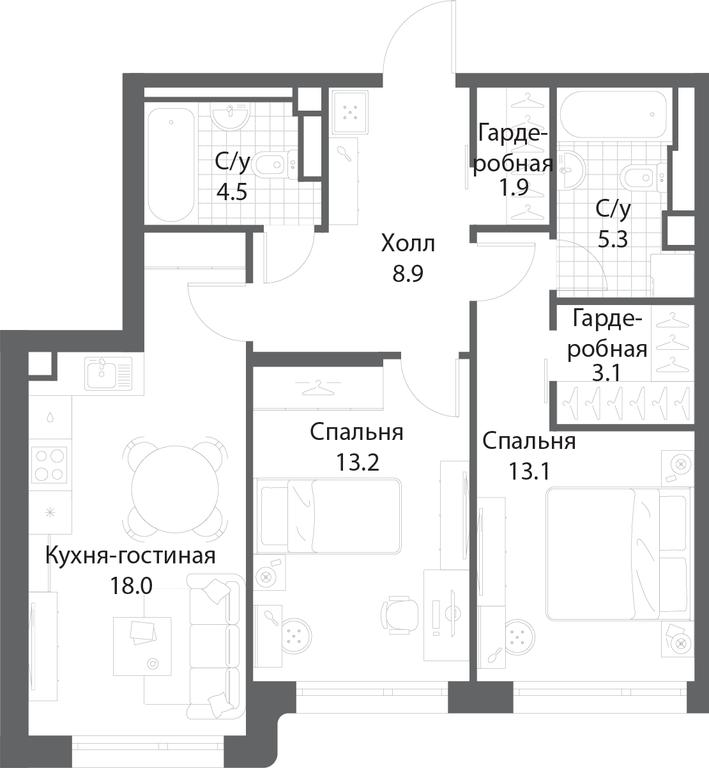2-BD Apartment Sale, 68.1平方米 at Nagatino i-Land, Andropova Avenue, 18с4, Moscow, Russia #1 2-BD Apartment Sale, 68.1平方米 at Nagatino i-Land, Andropova Avenue, 18с4, Moscow, Russia #1