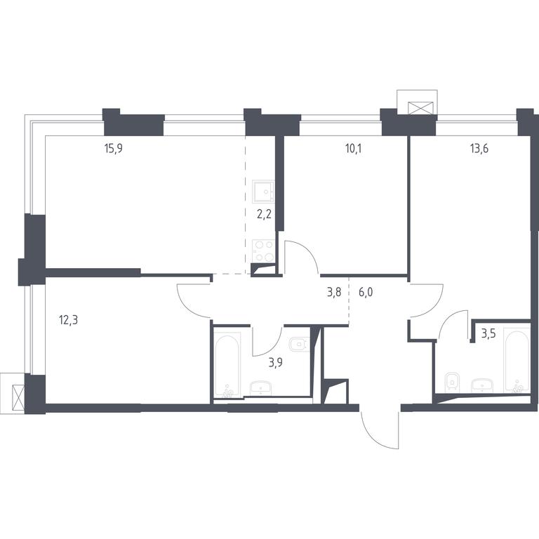 2-BD Apartment Sale, 71.36平方米 at Vereiskaya 41, Vereyskaya Street, 41, Moscow, Russia #1