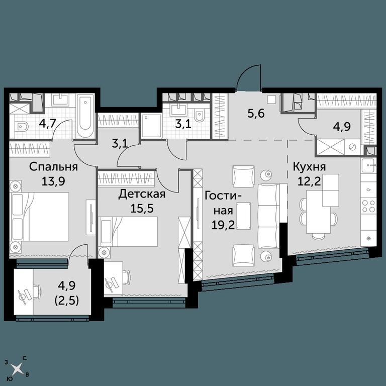 3-BD Apartment Sale, 84.7 sq. m. at Rotterdam, Varshavskoye Highway, 37Ак1с2, Moscow, Russia #1