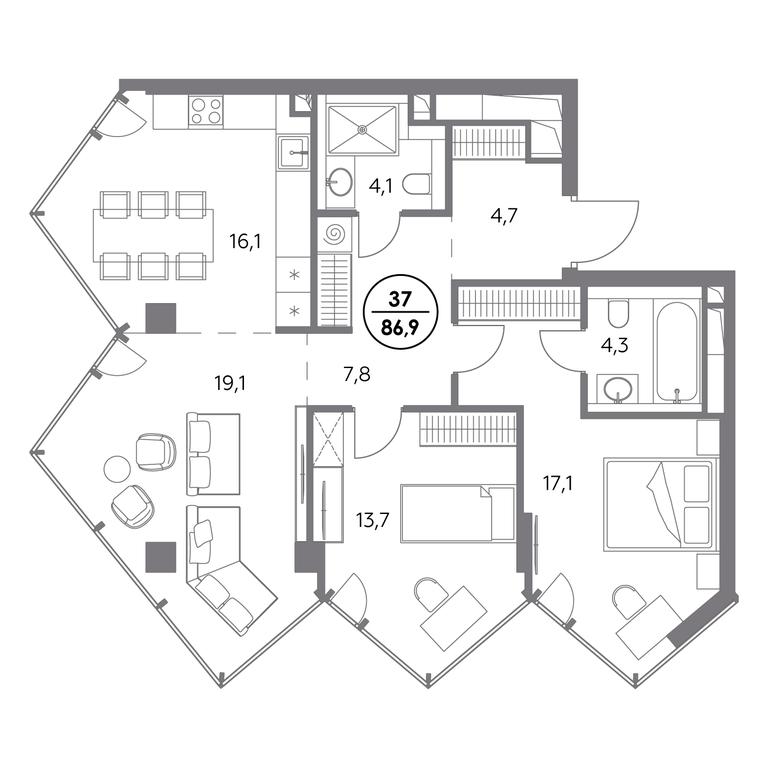 3-BD Apartment Sale, 86.9平方米 at Monblan, Shlyuzovaya Embankment, 2/1с1, Moscow, Russia #2 3-BD Apartment Sale, 86.9平方米 at Monblan, Shlyuzovaya Embankment, 2/1с1, Moscow, Russia #2