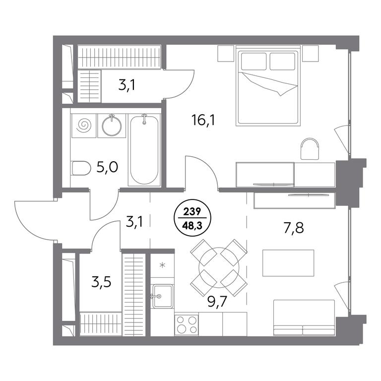 2-BD Apartment Sale, 48.3平方米 at Monblan, Shlyuzovaya Embankment, 2/1с1, Moscow, Russia #1 2-BD Apartment Sale, 48.3平方米 at Monblan, Shlyuzovaya Embankment, 2/1с1, Moscow, Russia #1