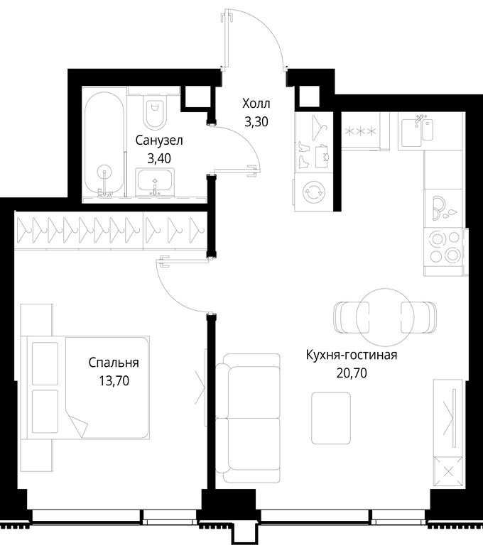 1-BD Apartment Sale, 41.1 sq. m. at Multikvartal CITYZEN, Vishnyovaya Street, Moscow, Russia #1