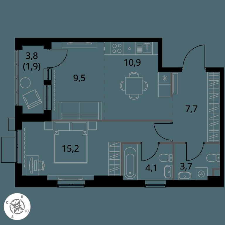 2-BD Apartment Sale, 53平方米 at 1 Izmajlovskij, Montazhnaya Street, 8с13, Moscow, Russia #1