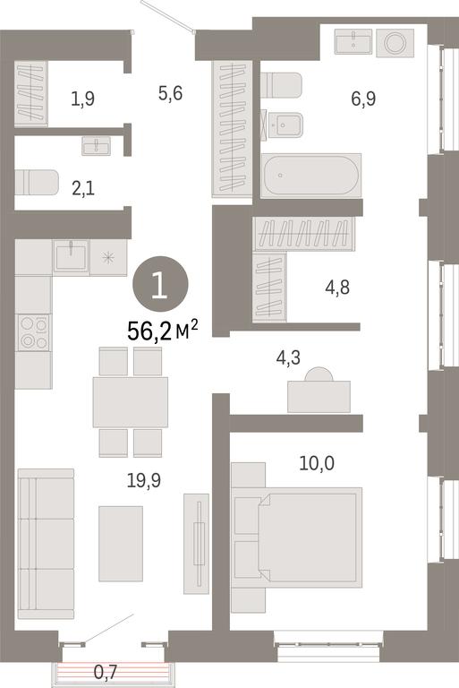 1-BD Apartment Sale, 56.2 sq. m. at Kvartal Metronom, Tagilskaya Street, Moscow, Russia #1