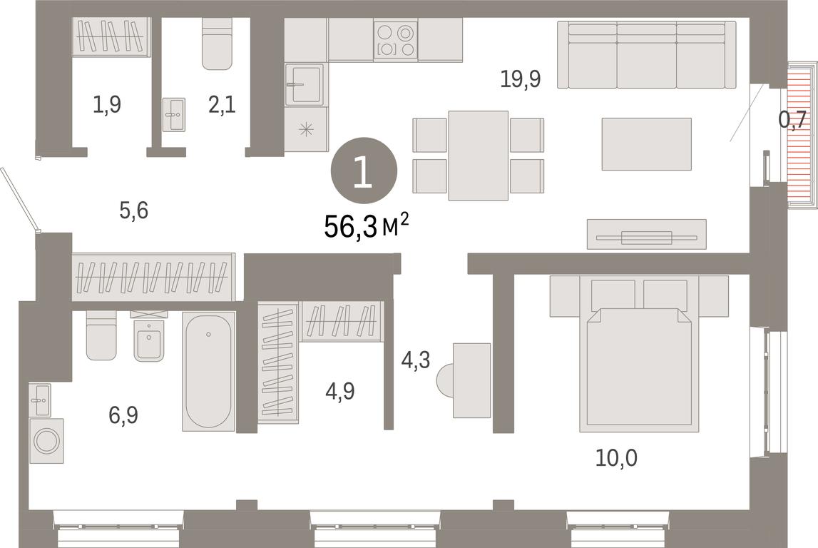 1-BD Apartment Sale, 56.3平方米 at Kvartal Metronom, Tagilskaya Street, Moscow, Russia #1