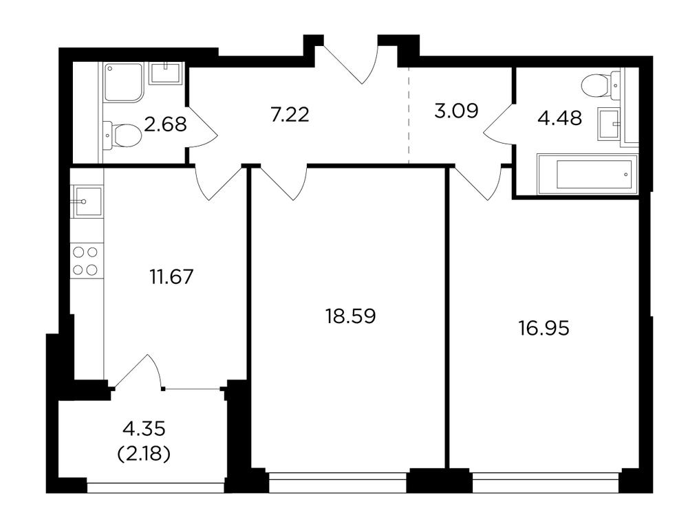2-BD Apartment Sale, 66.2 sq. m. at RiverSky, Vostochnaya Street, 4Ак1, Moscow, Russia #1 2-BD Apartment Sale, 66.2 sq. m. at RiverSky, Vostochnaya Street, 4Ак1, Moscow, Russia #1