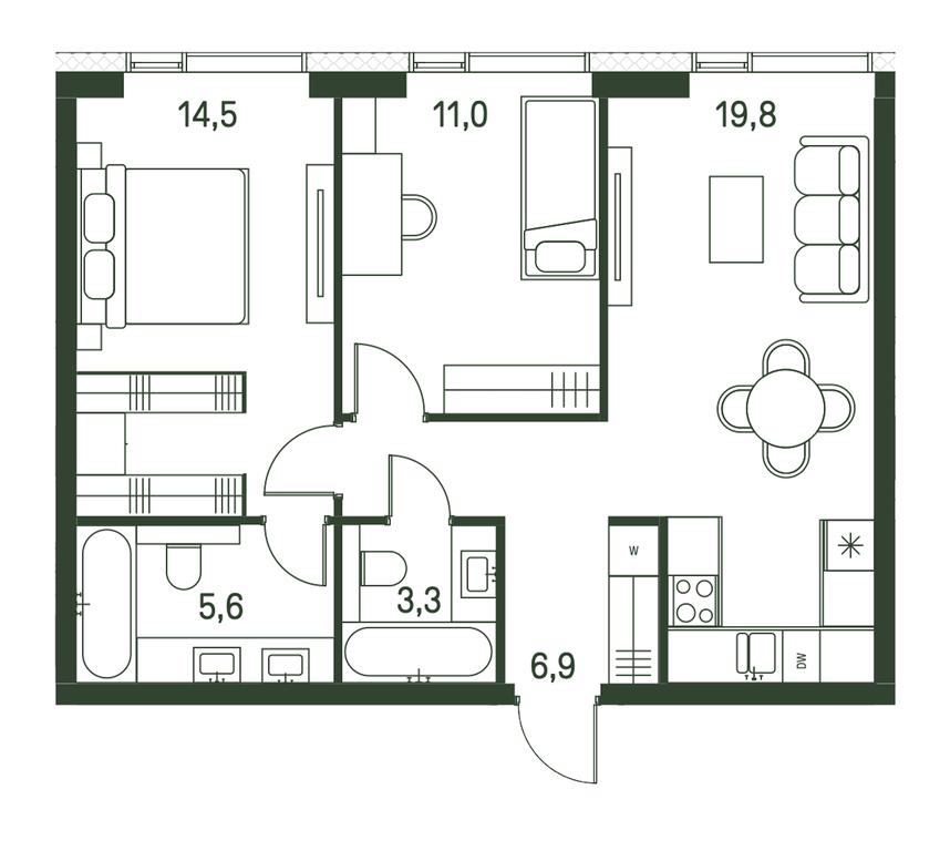 2-BD Apartment Sale, 61.1 sq. m. at Moments, Volokolamskoye Highway, 28, Moscow, Russia #1