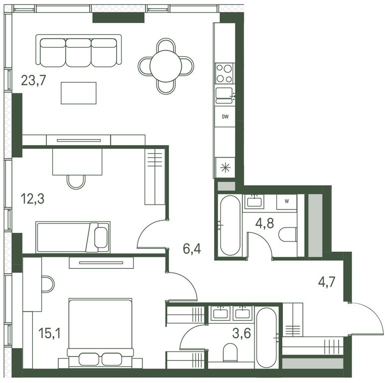 2-BD Apartment Sale, 70.6平方米 at Moments, Volokolamskoye Highway, 28, Moscow, Russia #1