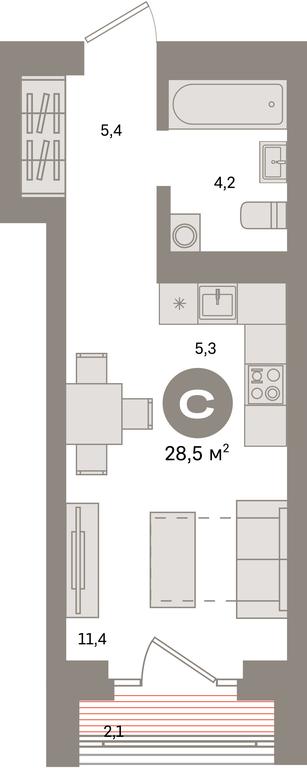 Apartment Sale, 28.5平方米 at Kvartal Metronom, Tagilskaya Street, Moscow, Russia #1