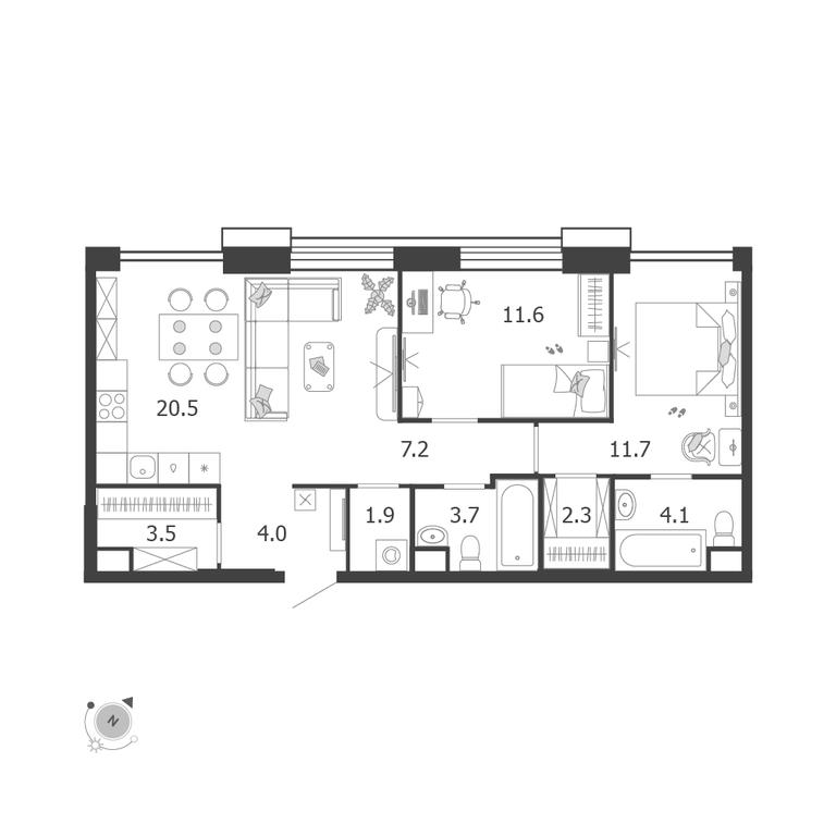 2-BD Apartment Sale, 70.5平方米 at Voxhall, Letnikovskaya Street, 4с2, Moscow, Russia #1 2-BD Apartment Sale, 70.5平方米 at Voxhall, Letnikovskaya Street, 4с2, Moscow, Russia #1