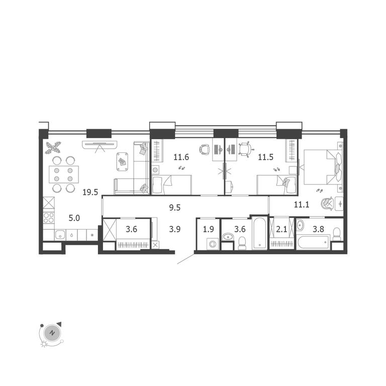 4-BD Apartment Sale, 86.7平方米 at Voxhall, Letnikovskaya Street, 4с2, Moscow, Russia #1