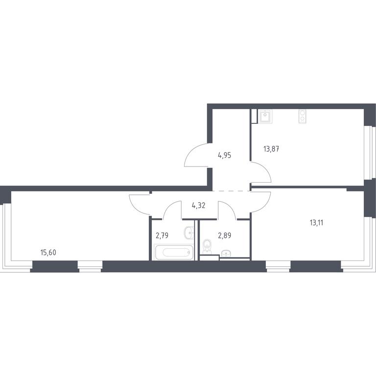 1-BD Apartment Sale, 57.53平方米 at Egorovo Park, 1-y kvartal, posyolok Zhilino-1, Lubertsy City District, Moscow Region, Russia #1